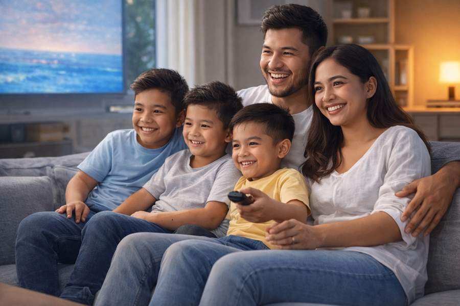 Family watching TV
